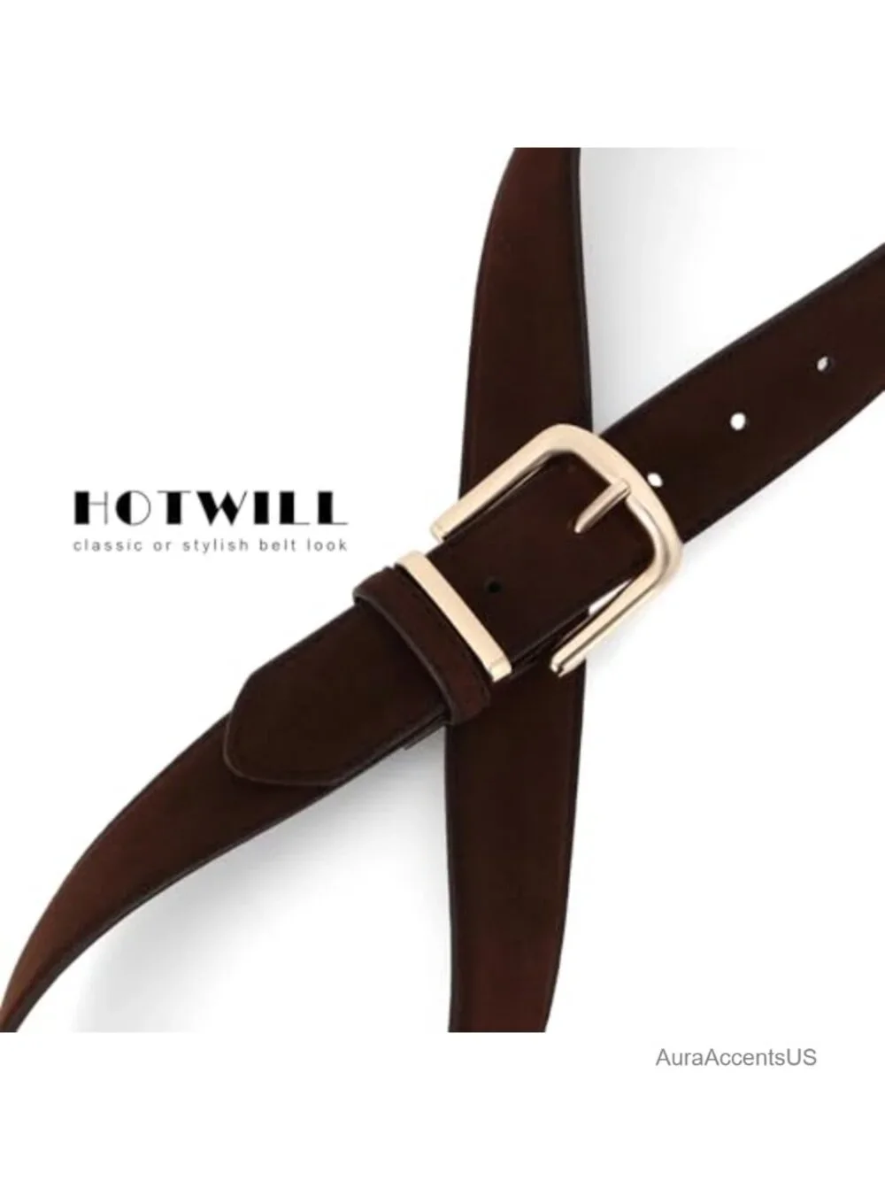 Women Suede Faux Leather Chunky Waist Belt with Gold Buckle